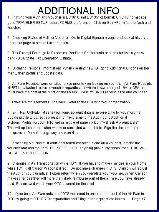 ADDITIONAL INFO 1. Printing your Auth and Voucher in DD 1610 and DD 1351