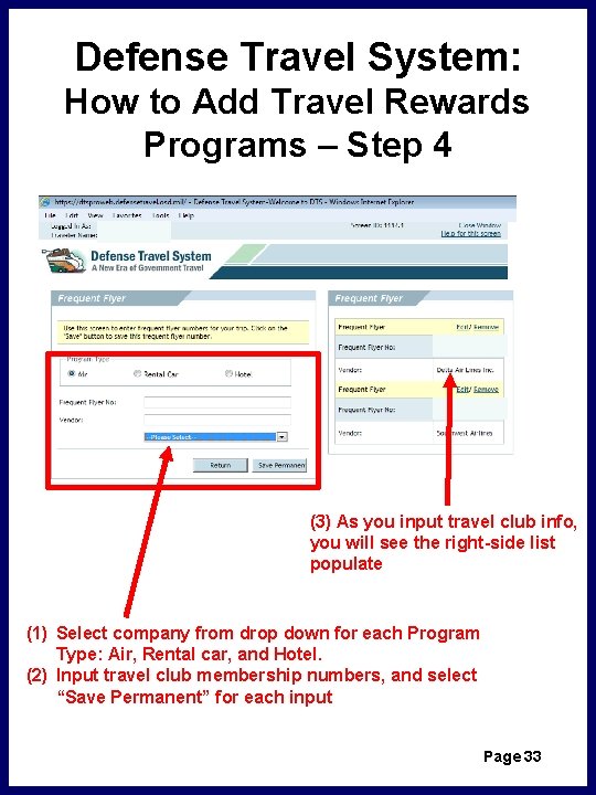 Defense Travel System: How to Add Travel Rewards Programs – Step 4 (3) As