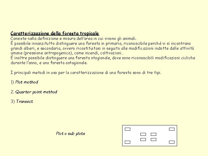 Caratterizzazione della foresta tropicale Consiste nella definizione e misura dell’area in cui vivono gli Caratterizzazione della foresta tropicale Consiste nella definizione e misura dell’area in cui vivono gli