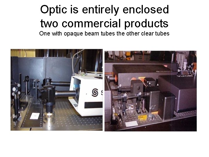 Optic is entirely enclosed two commercial products One with opaque beam tubes the other