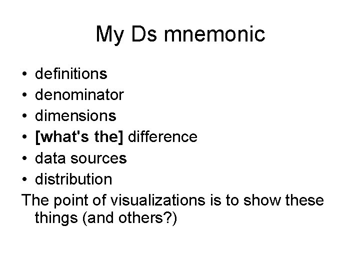 My Ds mnemonic • definitions • denominator • dimensions • [what's the] difference •