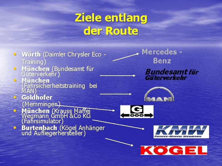 Ziele entlang der Route • Wörth (Daimler Chrysler Eco • • • Training) München Ziele entlang der Route • Wörth (Daimler Chrysler Eco • • • Training) München