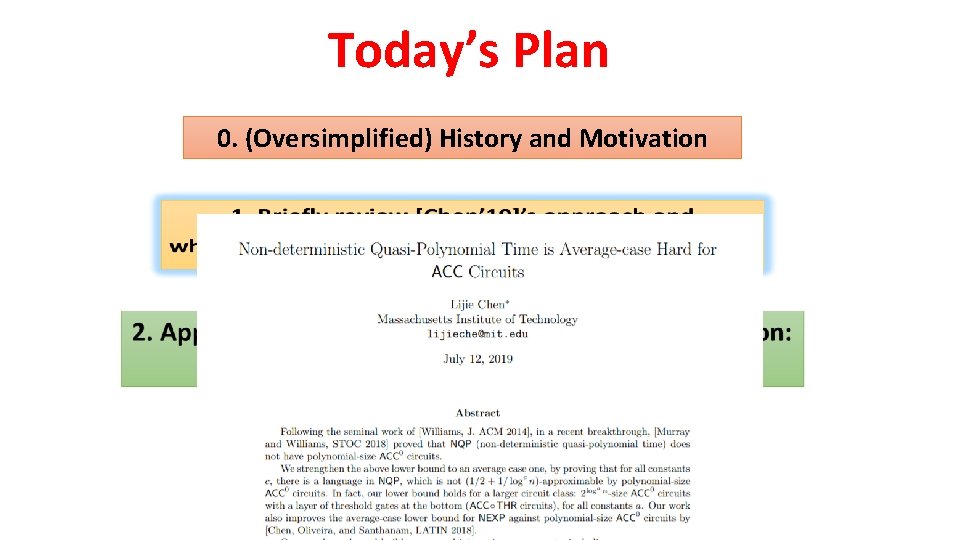 Today’s Plan 0. (Oversimplified) History and Motivation 