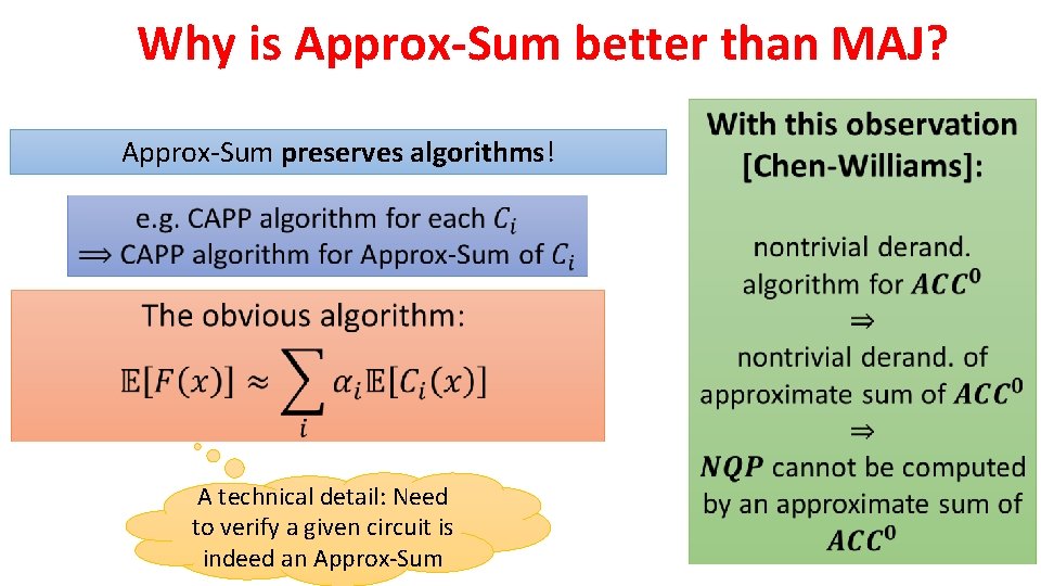 Why is Approx-Sum better than MAJ? Approx-Sum preserves algorithms! A technical detail: Need to