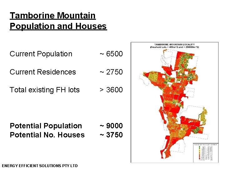 Tamborine Mountain Population and Houses Current Population ~ 6500 Current Residences ~ 2750 Total