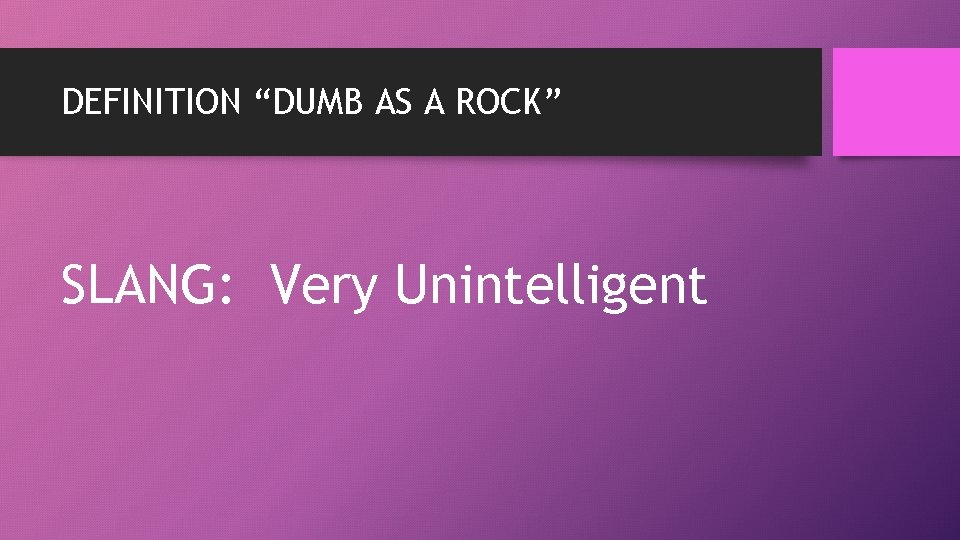 DEFINITION “DUMB AS A ROCK” SLANG: Very Unintelligent 