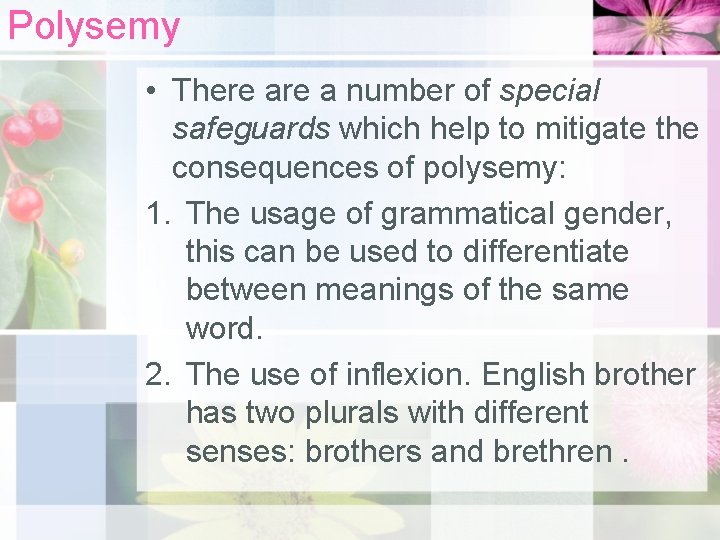 Polysemy • There a number of special safeguards which help to mitigate the consequences