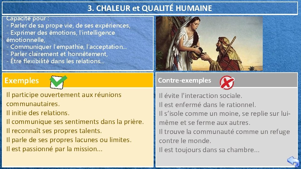 3. CHALEUR et QUALITÉ HUMAINE Capacité pour : - Parler de sa prope vie, 3. CHALEUR et QUALITÉ HUMAINE Capacité pour : - Parler de sa prope vie,