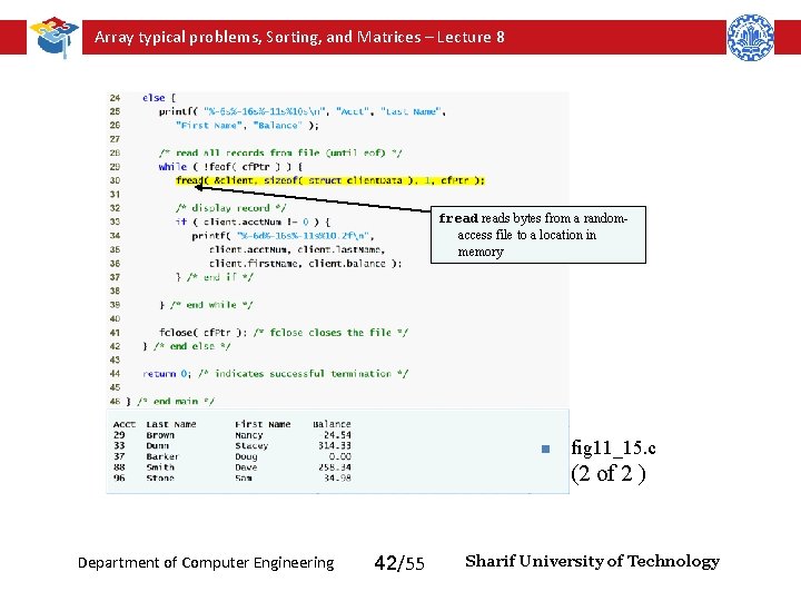 Array typical problems, Sorting, and Matrices – Lecture 8 freads bytes from a randomaccess Array typical problems, Sorting, and Matrices – Lecture 8 freads bytes from a randomaccess