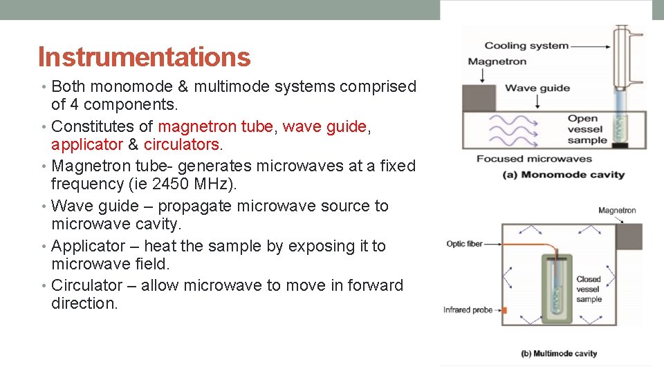 Instrumentations • Both monomode & multimode systems comprised of 4 components. • Constitutes of