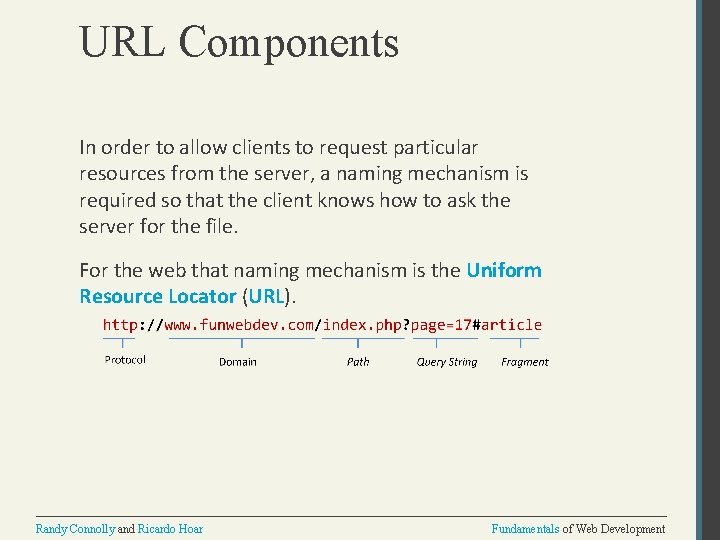 URL Components In order to allow clients to request particular resources from the server,