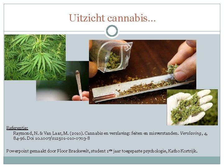 Uitzicht cannabis… Referentie: Raymond, N. & Van Laar, M. (2010). Cannabis en verslaving: feiten