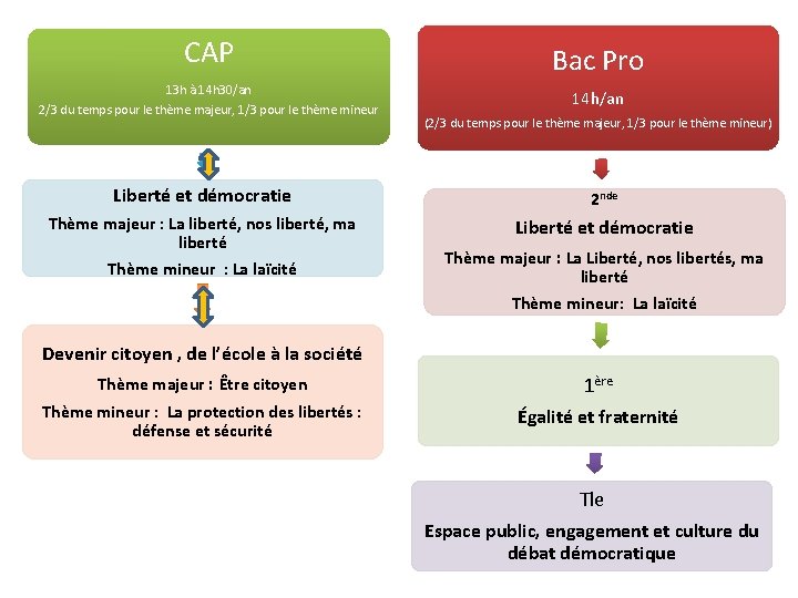 CAP 13 h à 14 h 30/an 2/3 du temps pour le thème majeur,