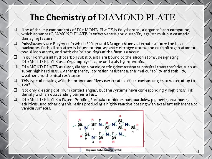 The Chemistry of DIAMOND PLATE q One of the key components of DIAMOND PLATE