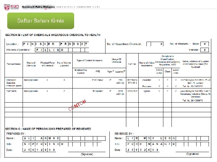 Daftar Bahan Kimia CO O NT H 