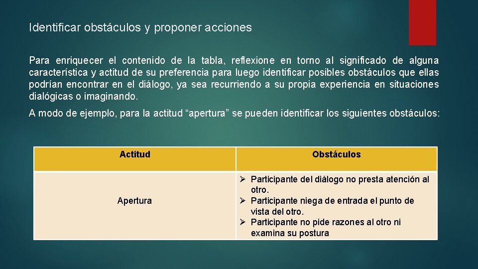 Identificar obstáculos y proponer acciones Para enriquecer el contenido de la tabla, reflexione en