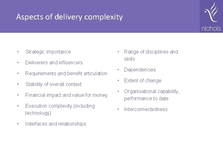 Aspects of delivery complexity • Strategic importance • Deliverers and influencers • Requirements and