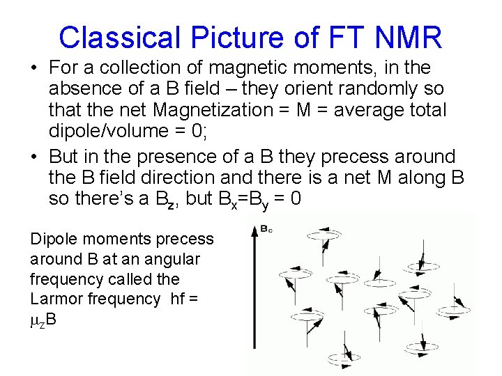 Classical Picture of FT NMR • For a collection of magnetic moments, in the Classical Picture of FT NMR • For a collection of magnetic moments, in the