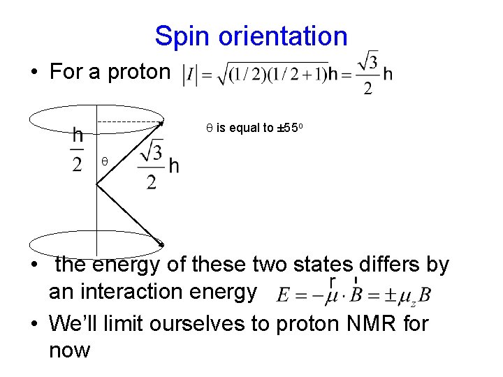 Spin orientation • For a proton q is equal to ± 55 o q Spin orientation • For a proton q is equal to ± 55 o q