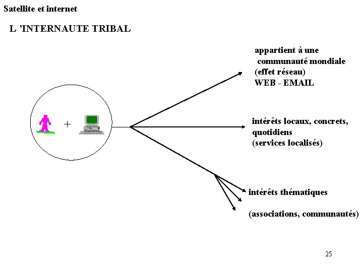 Satellite et internet L ’INTERNAUTE TRIBAL appartient à une communauté mondiale (effet réseau) WEB Satellite et internet L ’INTERNAUTE TRIBAL appartient à une communauté mondiale (effet réseau) WEB