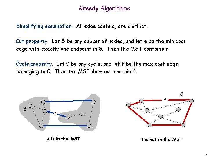Greedy Algorithms Simplifying assumption. All edge costs ce are distinct. Cut property. Let S