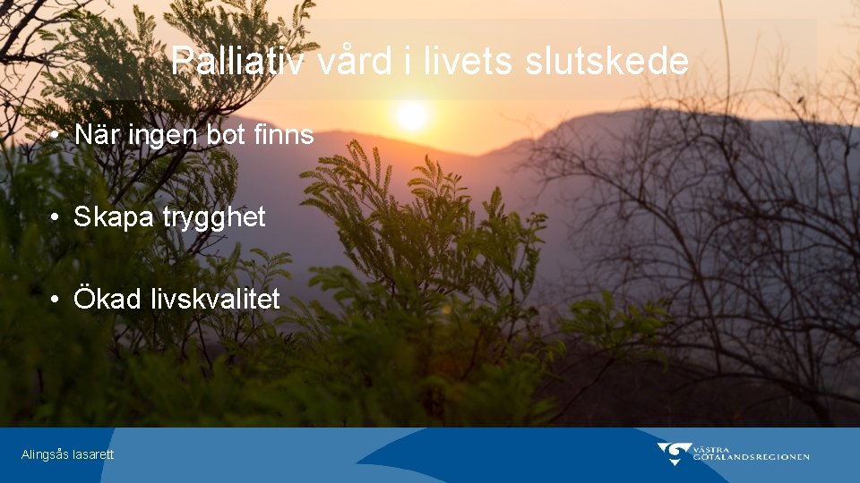 Palliativ vård i livets slutskede • När ingen bot finns • Skapa trygghet •