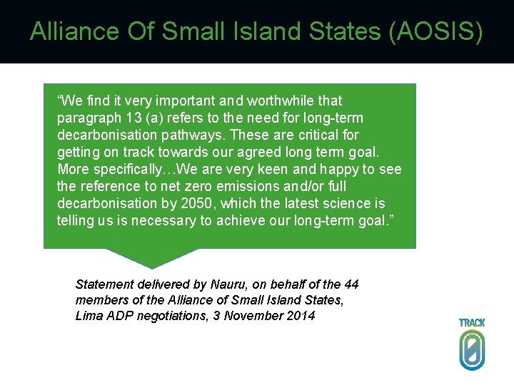 Alliance Of Small Island States (AOSIS) “We find it very important and worthwhile that