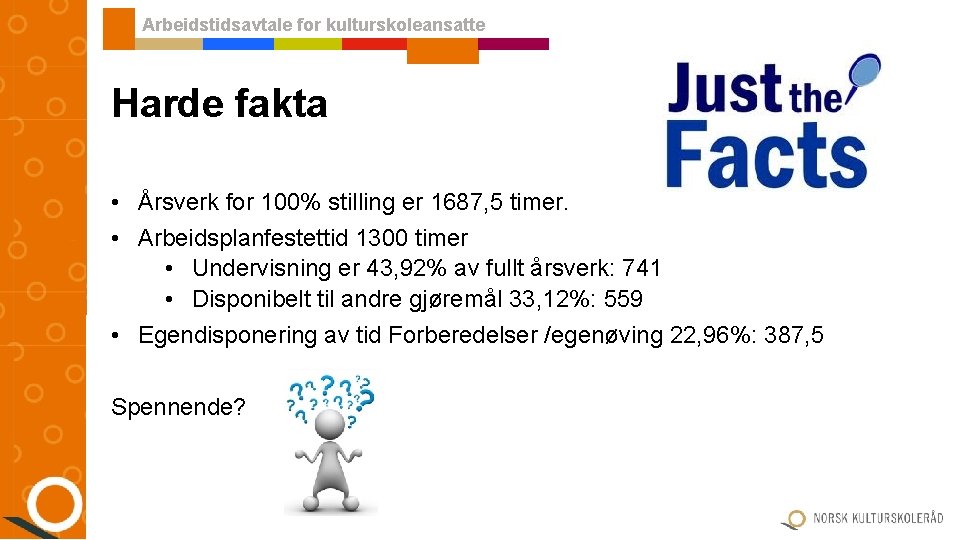 Arbeidstidsavtale for kulturskoleansatte Harde fakta • Årsverk for 100% stilling er 1687, 5 timer. Arbeidstidsavtale for kulturskoleansatte Harde fakta • Årsverk for 100% stilling er 1687, 5 timer.