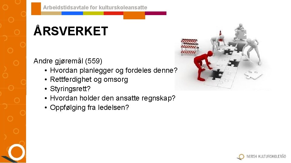 Arbeidstidsavtale for kulturskoleansatte ÅRSVERKET Andre gjøremål (559) • Hvordan planlegger og fordeles denne? • Arbeidstidsavtale for kulturskoleansatte ÅRSVERKET Andre gjøremål (559) • Hvordan planlegger og fordeles denne? •