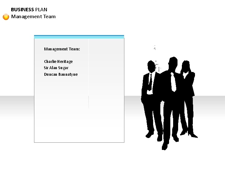 BUSINESS PLAN Management Team: Charlie Heritage Sir Alan Sugar Duncan Bannatyne 