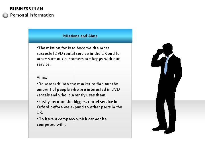 BUSINESS PLAN Personal Information Missions and Aims • The mission for is to become