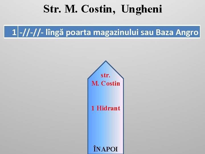 Str. M. Costin, Ungheni 1 -//-//- lîngă poarta magazinului sau Baza Angro str. M.