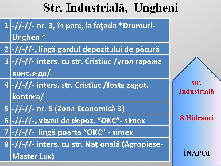 Str. Industrială, Ungheni 1 -//-//- nr. 3, în parc, la faţada *Drumuri. Ungheni* 2