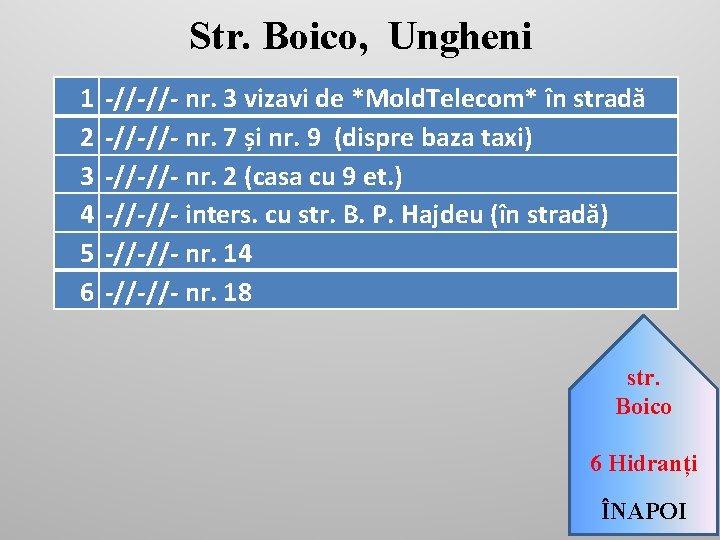 Str. Boico, Ungheni 1 2 3 4 5 6 -//-//- nr. 3 vizavi de