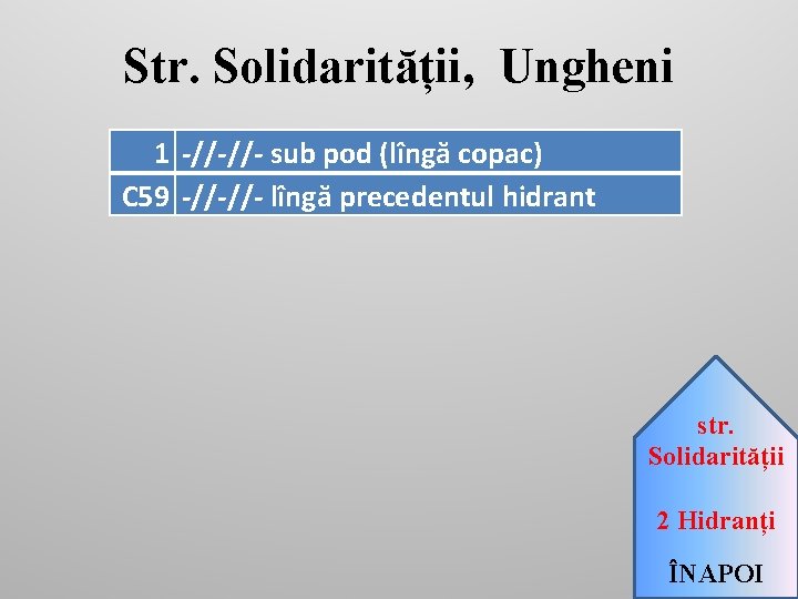 Str. Solidarității, Ungheni 1 -//-//- sub pod (lîngă copac) C 59 -//-//- lîngă precedentul