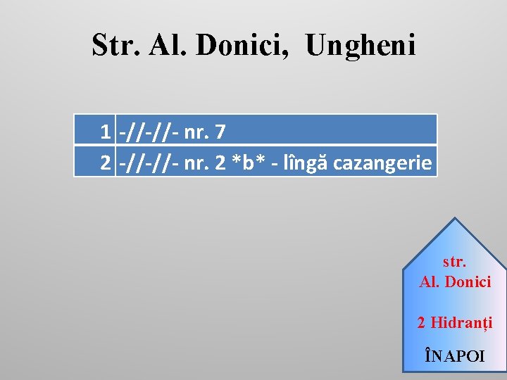 Str. Al. Donici, Ungheni 1 -//-//- nr. 7 2 -//-//- nr. 2 *b* -