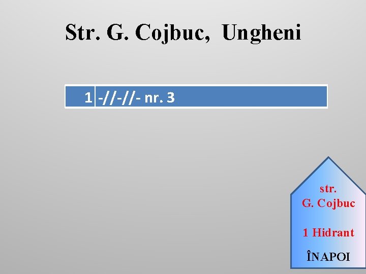 Str. G. Cojbuc, Ungheni 1 -//-//- nr. 3 str. G. Cojbuc 1 Hidrant ÎNAPOI