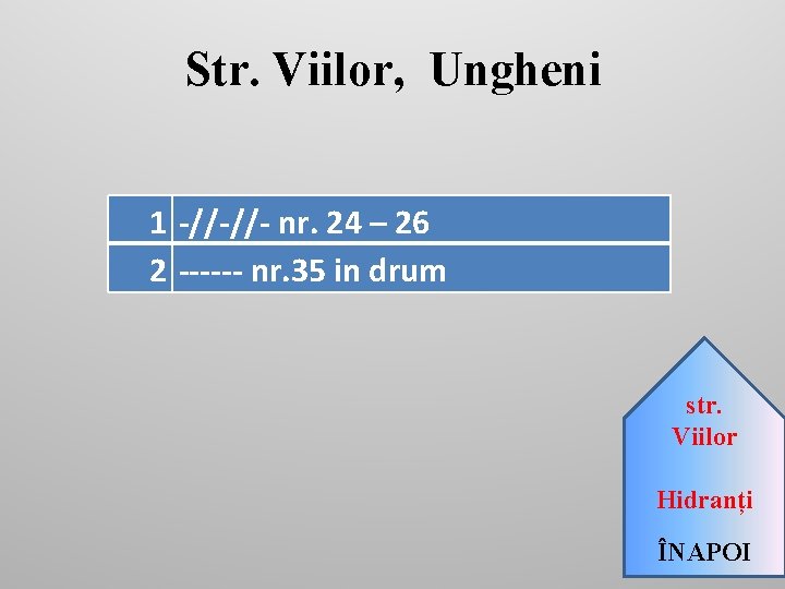 Str. Viilor, Ungheni 1 -//-//- nr. 24 – 26 2 ------ nr. 35 in