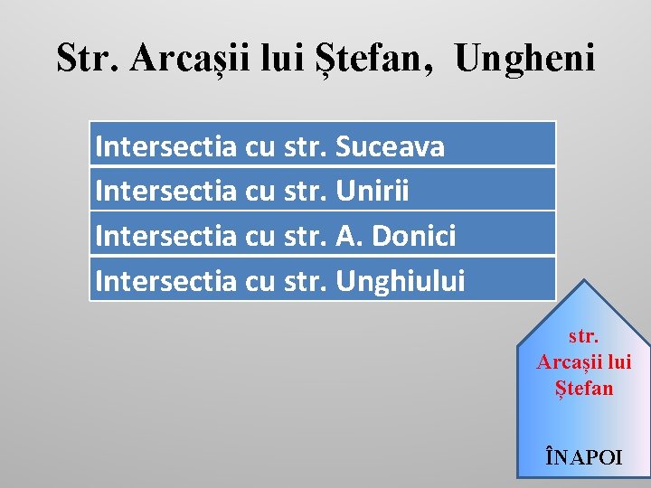 Str. Arcașii lui Ștefan, Ungheni Intersectia cu str. Suceava Intersectia cu str. Unirii Intersectia