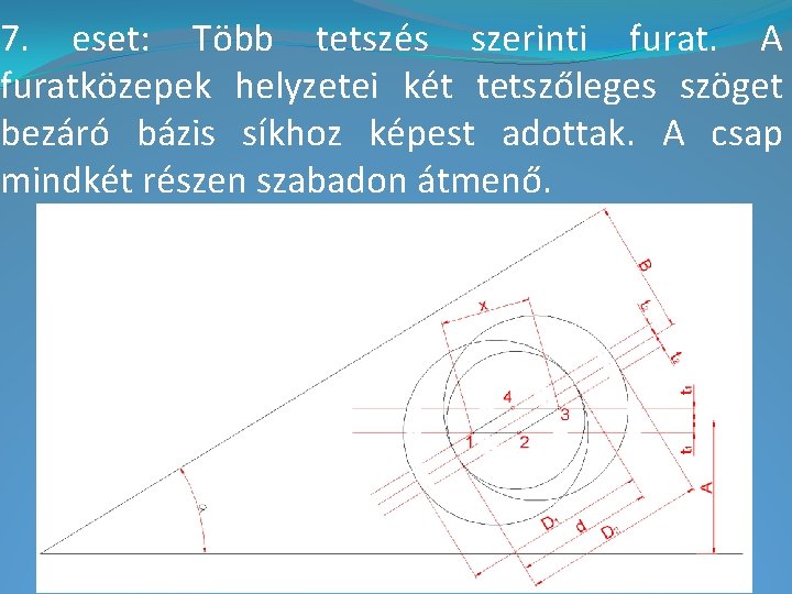 7. eset: Több tetszés szerinti furat. A furatközepek helyzetei két tetszőleges szöget bezáró bázis 7. eset: Több tetszés szerinti furat. A furatközepek helyzetei két tetszőleges szöget bezáró bázis