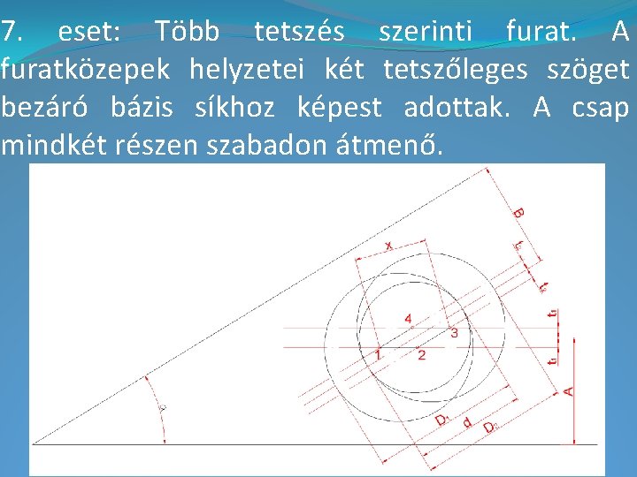 7. eset: Több tetszés szerinti furat. A furatközepek helyzetei két tetszőleges szöget bezáró bázis