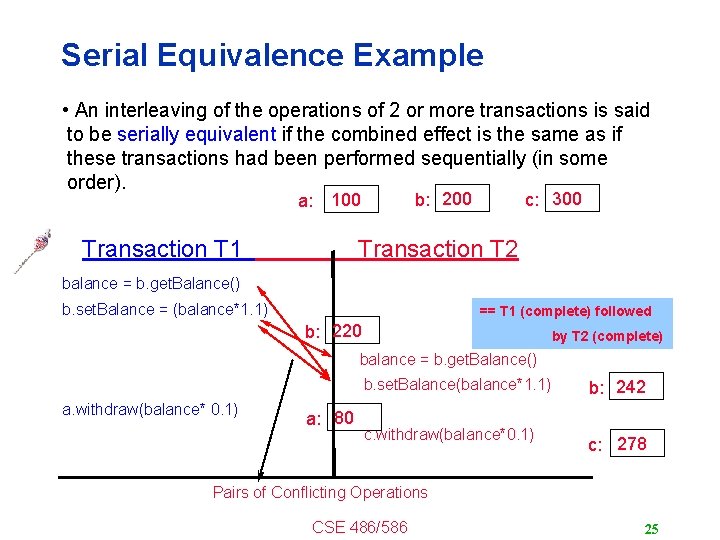 Serial Equivalence Example • An interleaving of the operations of 2 or more transactions