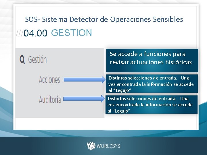 SOS- Sistema Detector de Operaciones Sensibles ///04. 00 GESTION Se accede a funciones para