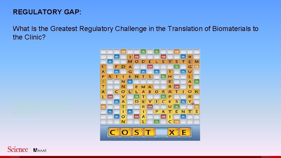 REGULATORY GAP: What Is the Greatest Regulatory Challenge in the Translation of Biomaterials to