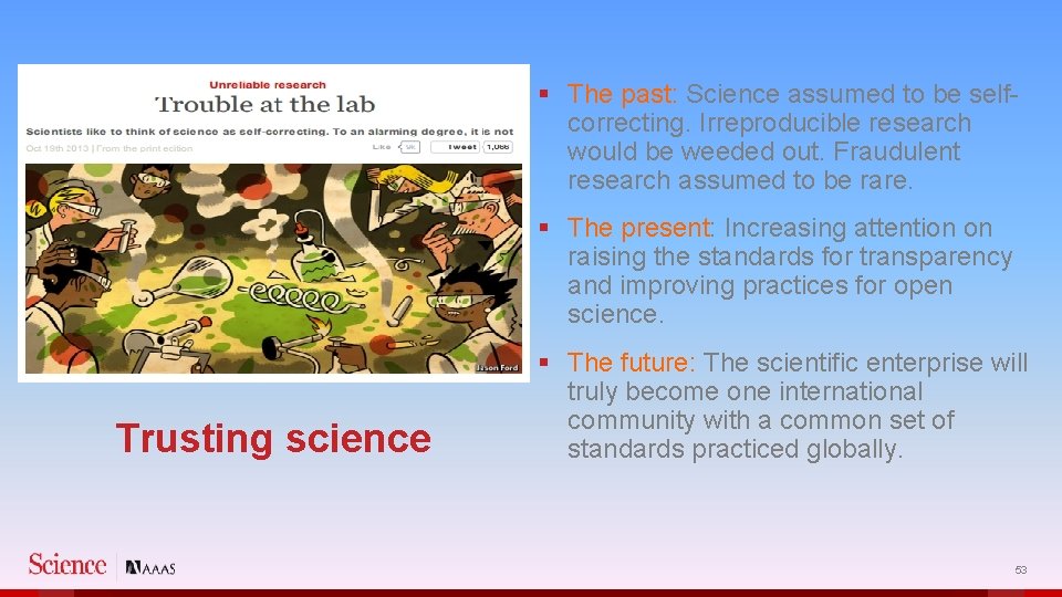 § The past: Science assumed to be selfcorrecting. Irreproducible research would be weeded out.
