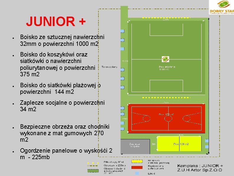 JUNIOR + ● ● ● Boisko ze sztucznej nawierzchni 32 mm o powierzchni 1000