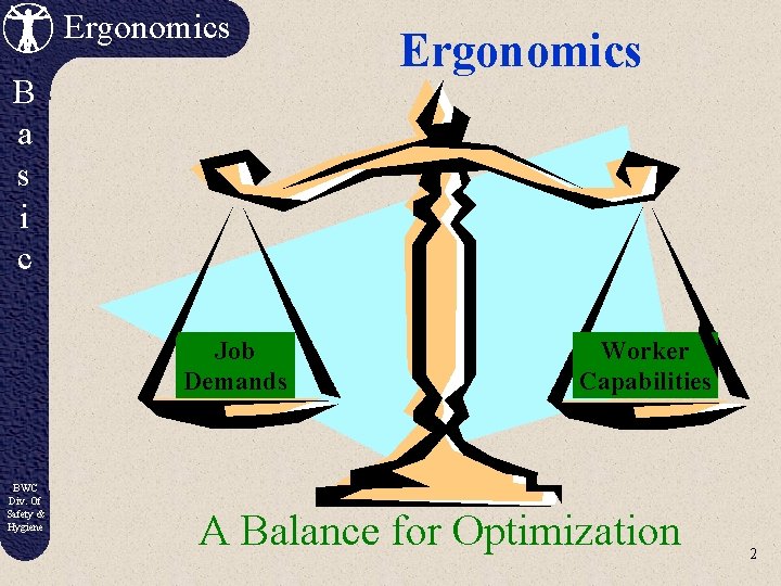 Ergonomics B a s i c Job Demands BWC Div. Of Safety & Hygiene