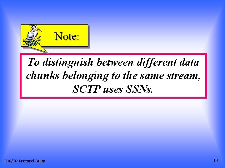 Note: To distinguish between different data chunks belonging to the same stream, SCTP uses