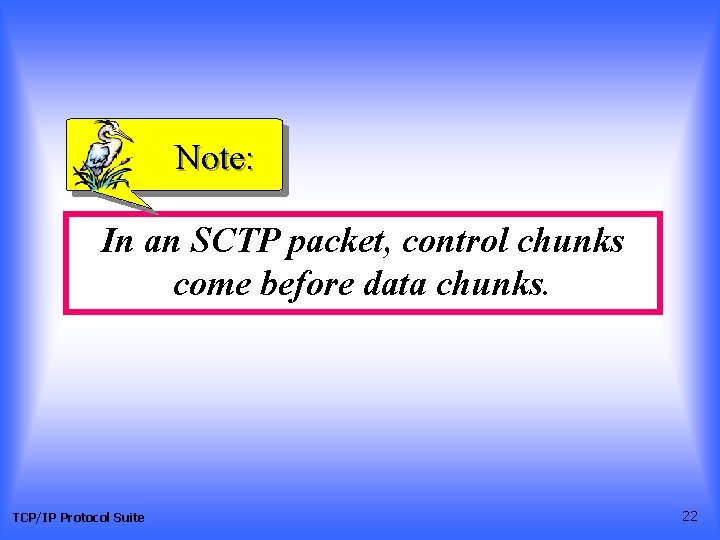 Note: In an SCTP packet, control chunks come before data chunks. TCP/IP Protocol Suite