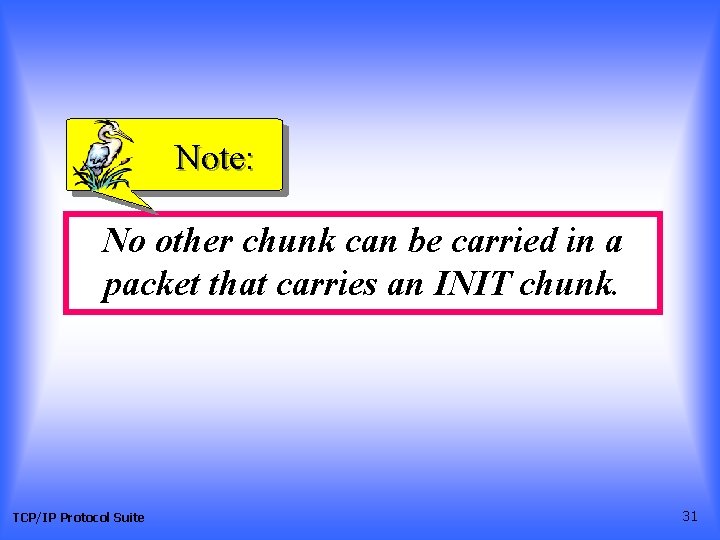 Note: No other chunk can be carried in a packet that carries an INIT